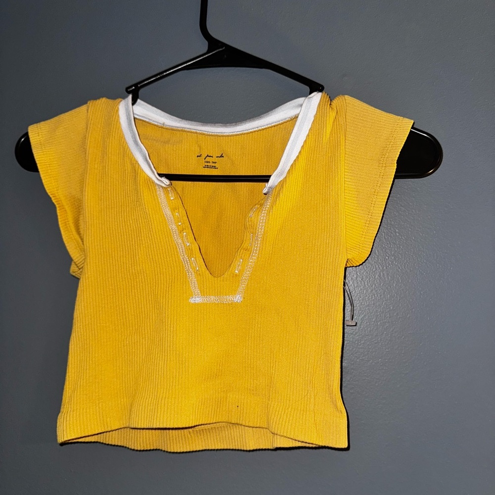 Urban Outfitters Yellow Ribbed Crop Polo Top